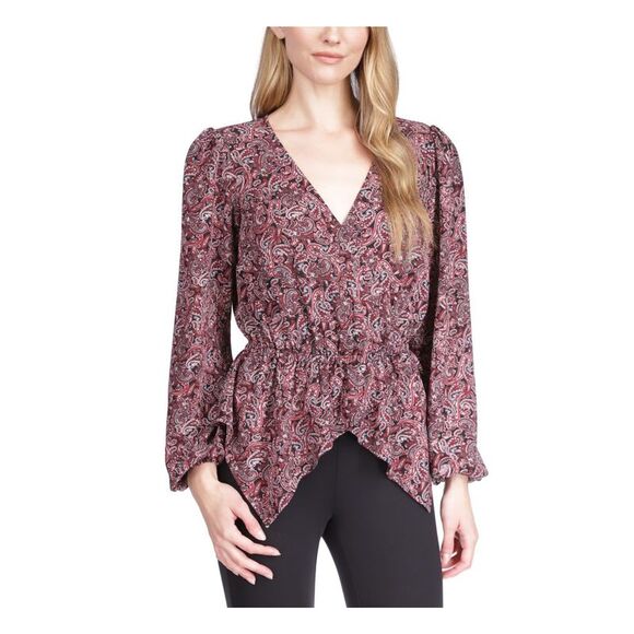Michael Kors Women's Crepe Chain Faux Wrap Top Black Size X-Large